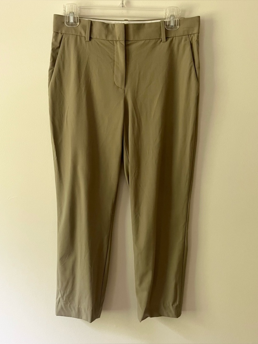 Theory Cupro Capri Trousers 2 Khaki Beige Career Professional Sophisticated